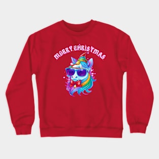 cute Christmas unicorn with Christmas hat Crewneck Sweatshirt